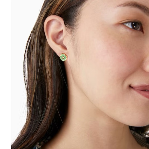 KATE SPADE • Green Bean Spades & Studs Enamel Logo Earrings - Picture 3 of 4